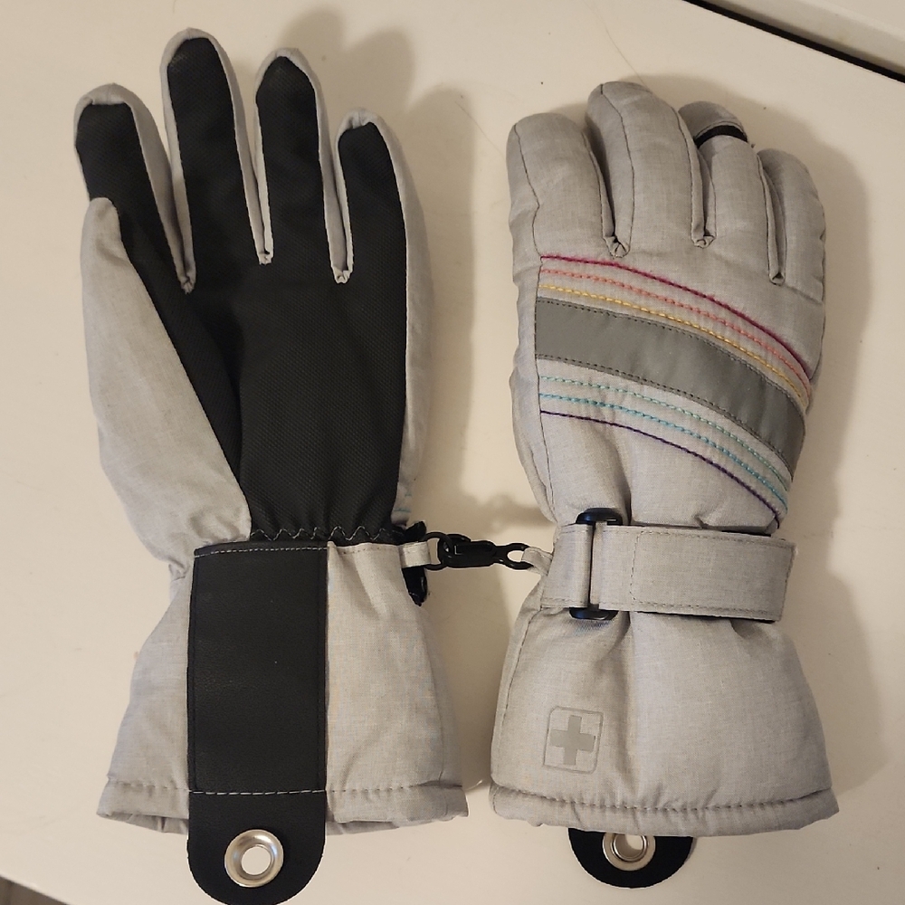 Gray and Black Winter Gloves with Rainbow Stripes